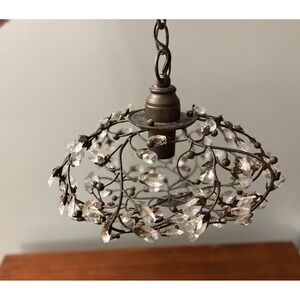 Wrought Iron Acrylic Crystal Chandelier Bronze Wire Branch Crystal Cottage Look